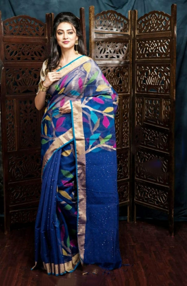 Peach Matka Muslin Jamdani Saree at Best Price in Kolkata | Murshidabad  Saree Kuthir